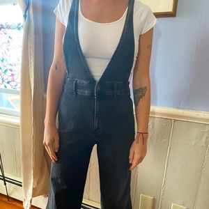 Free People Black Denim Overalls